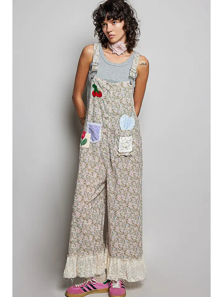 SAND FLORAL OVERALLS