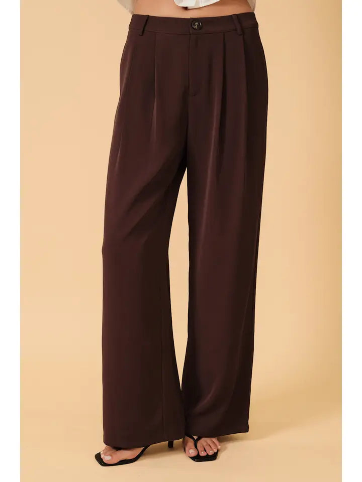 HIGH WAIST WIDE LEG PLEATED TROUSERS ESPRESSO