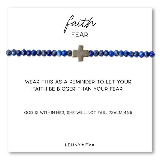FAITH OVER FEAR LAPIS GEMS BRACELET