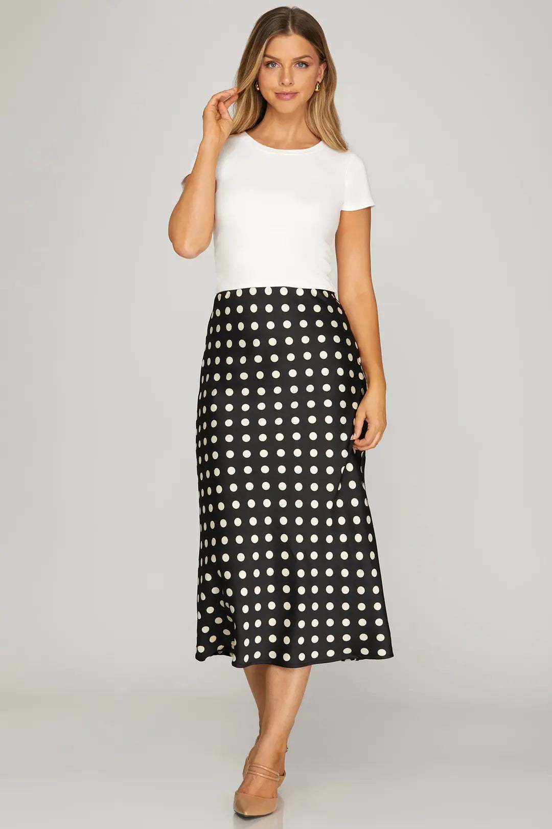 POLKA DOT MIDI SKIRT-BLACK