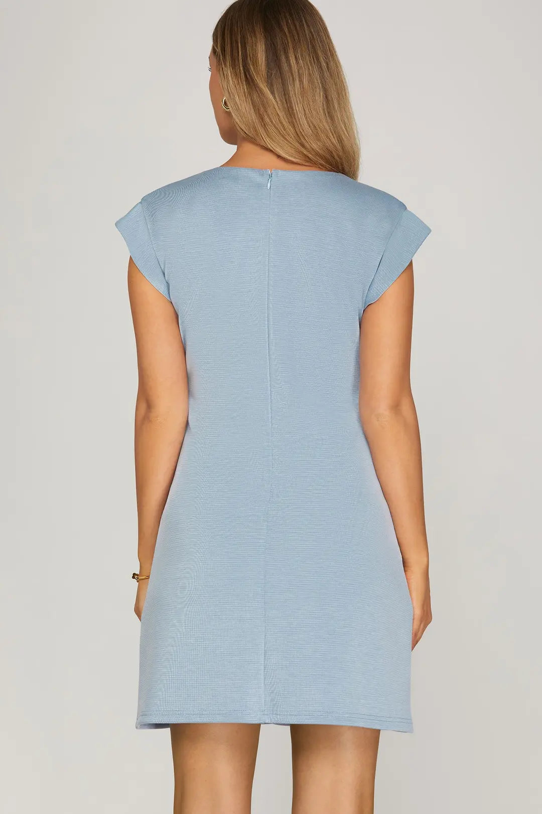 DROP SLEEVE BUTTON DOWN MINI DRESS- BLUE
