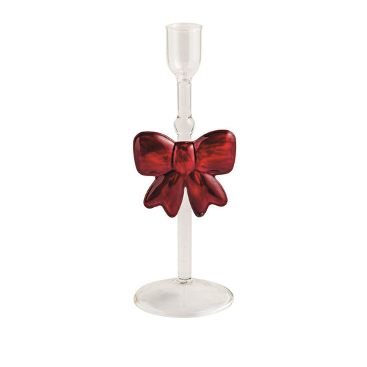 BOW XMAS GLASS TAPER HOLDER