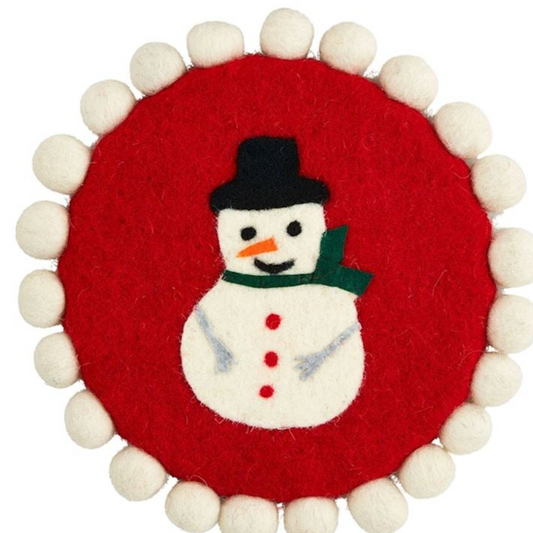 SNOWMAN FELT WOOL TRIVET