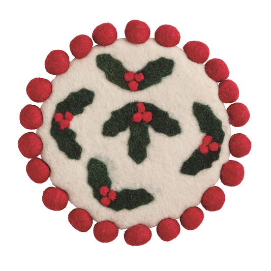 HOLLY XMAS FELTED TRIVET