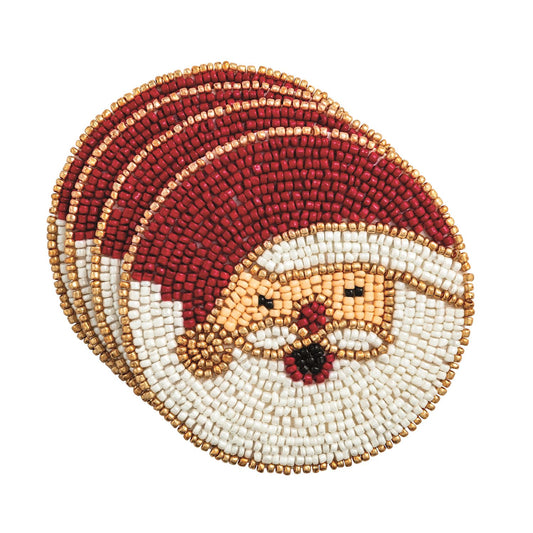 Set of four beaded character coasters.
