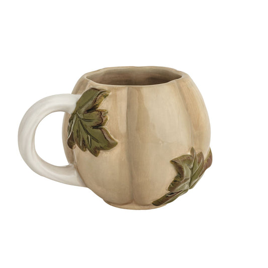TAUPE LEAF HANDLE PUMPKIN MUG
