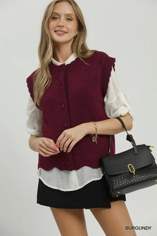 BURGUNDY SCALLOP SWEATER VEST