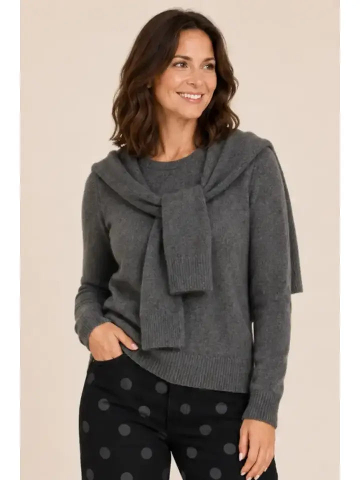 SELF SCARF SWEATER GRAY
