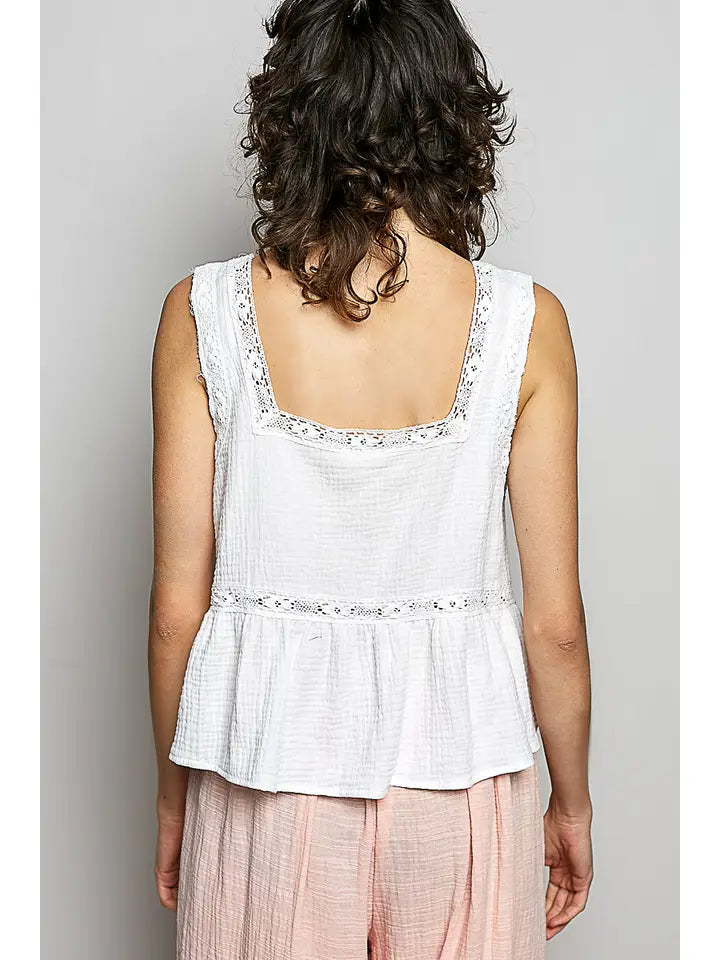 EMBROIDERED TANK OFF WHITE