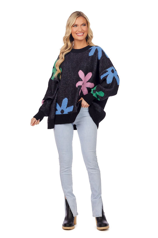 JADIE FLORAL SWEATER- BLACK