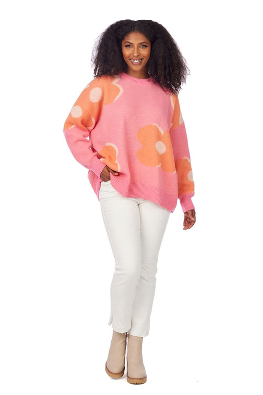 JADIE FLORAL SWEATER- PINK