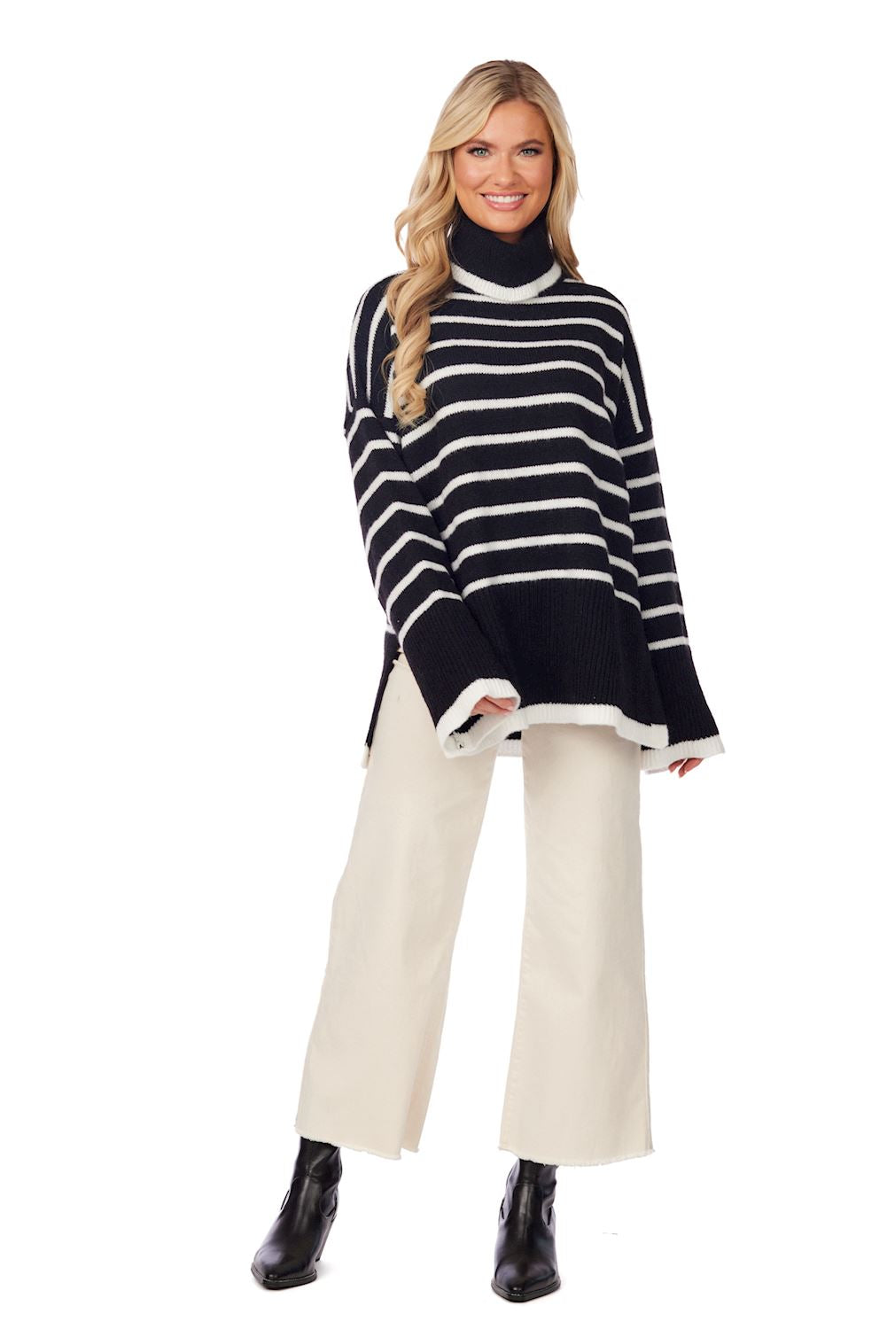 BLACK DUNN STRIPED SWEATER