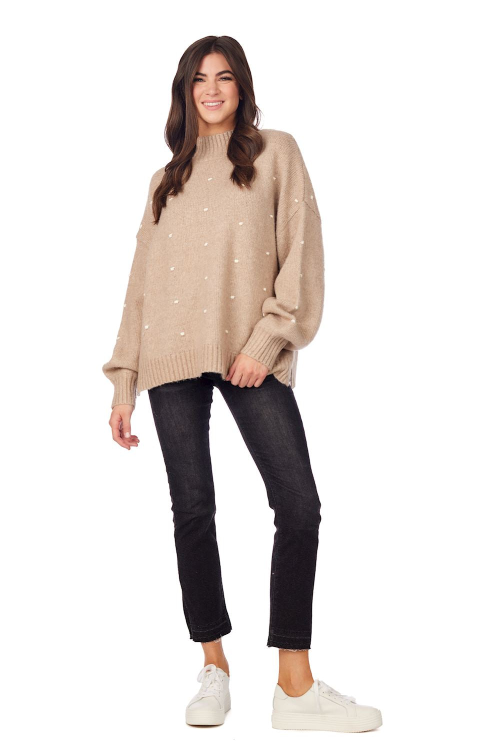 TAN NOVIE POM-POM SWEATER