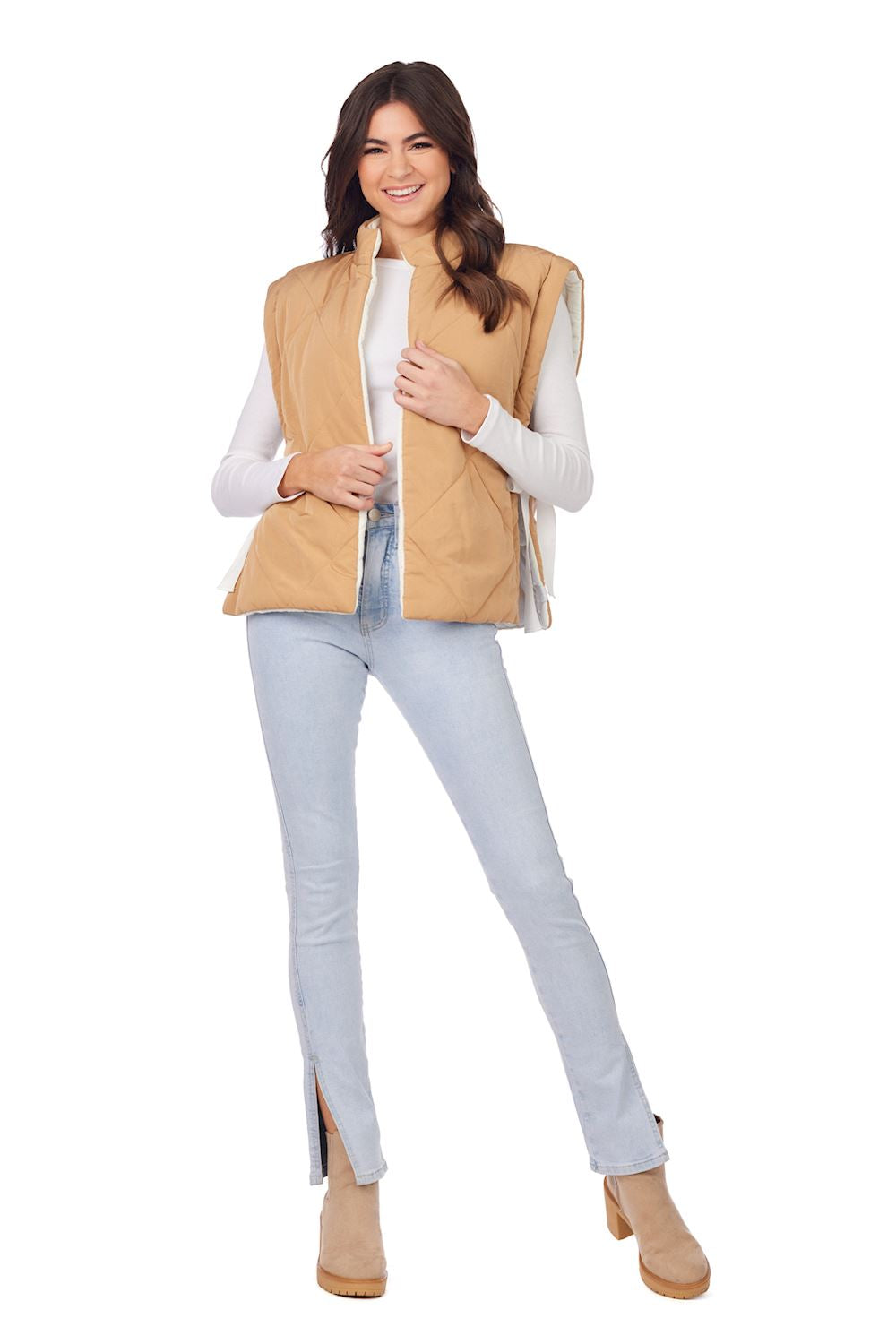 DIXIE REVERSIBLE PUFF VEST- TAN