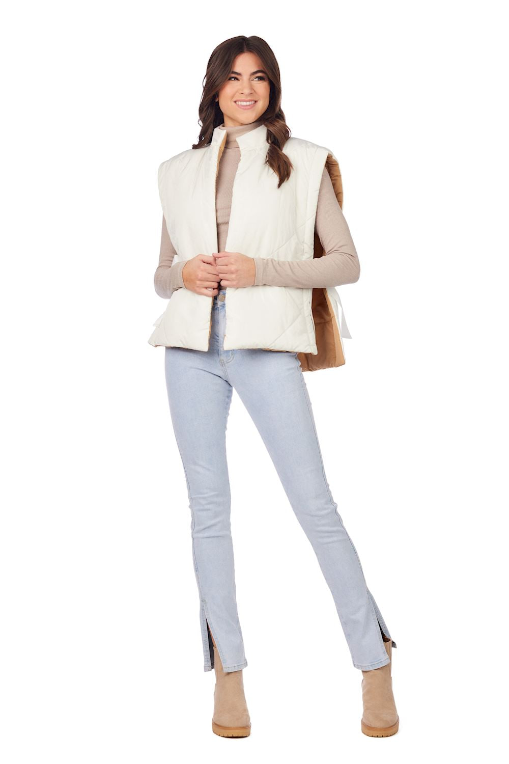 DIXIE REVERSIBLE PUFF VEST- TAN