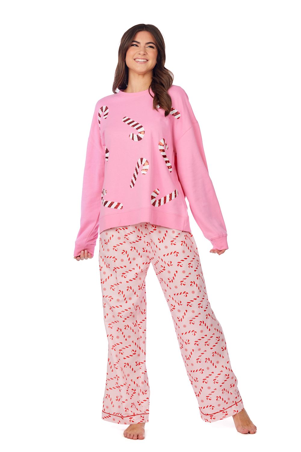 PINK CANDY CANE PAJAMA PANTS