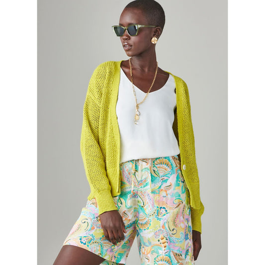 KNITTED CARGO NET CARDIGAN LIME