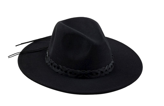 LEATHER TRIM FEDORA- BLACK