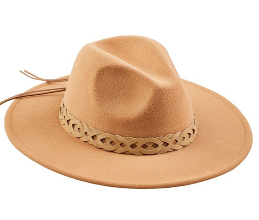 LEATHER TRIM FEDORA- TAN