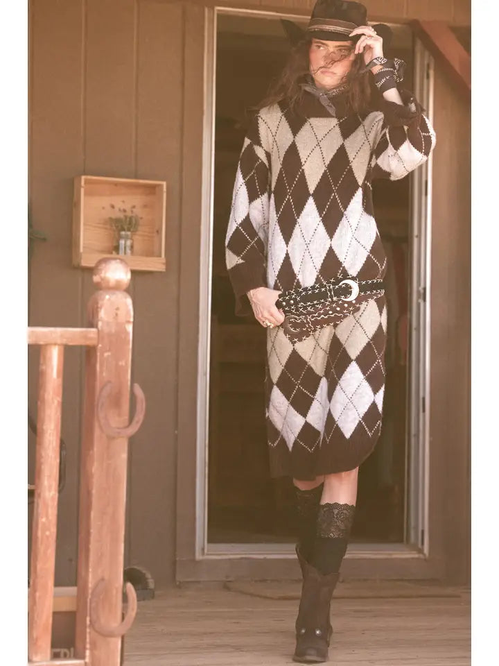 ARGYLE SWEATER DRESS