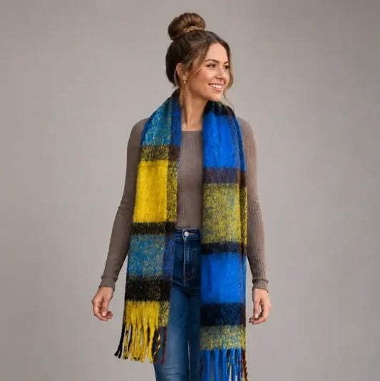 COLORBLOCK FRINGE SCARF YELLOW