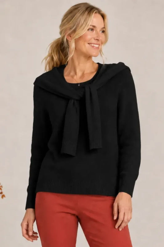 SELF SCARF SWEATER BLACK