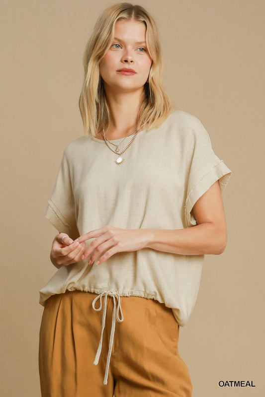 LINEN CAP SLEEVE TOP OATMEAL