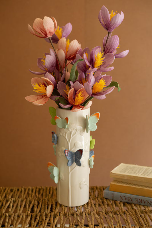 CERAMIC LOG VASE WITH BUTTERFLIES