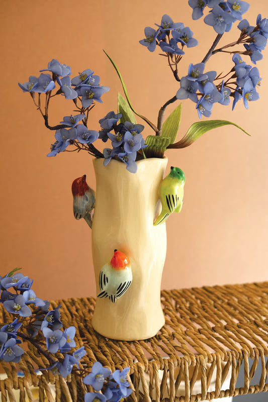 CERAMIC LOG VASE WITH BIRDS