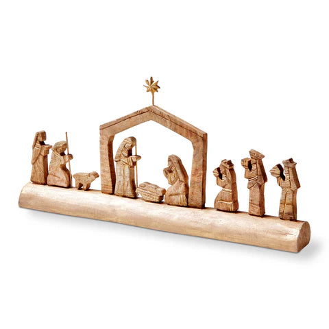 CARVED WOOD NATIVITY SCENE