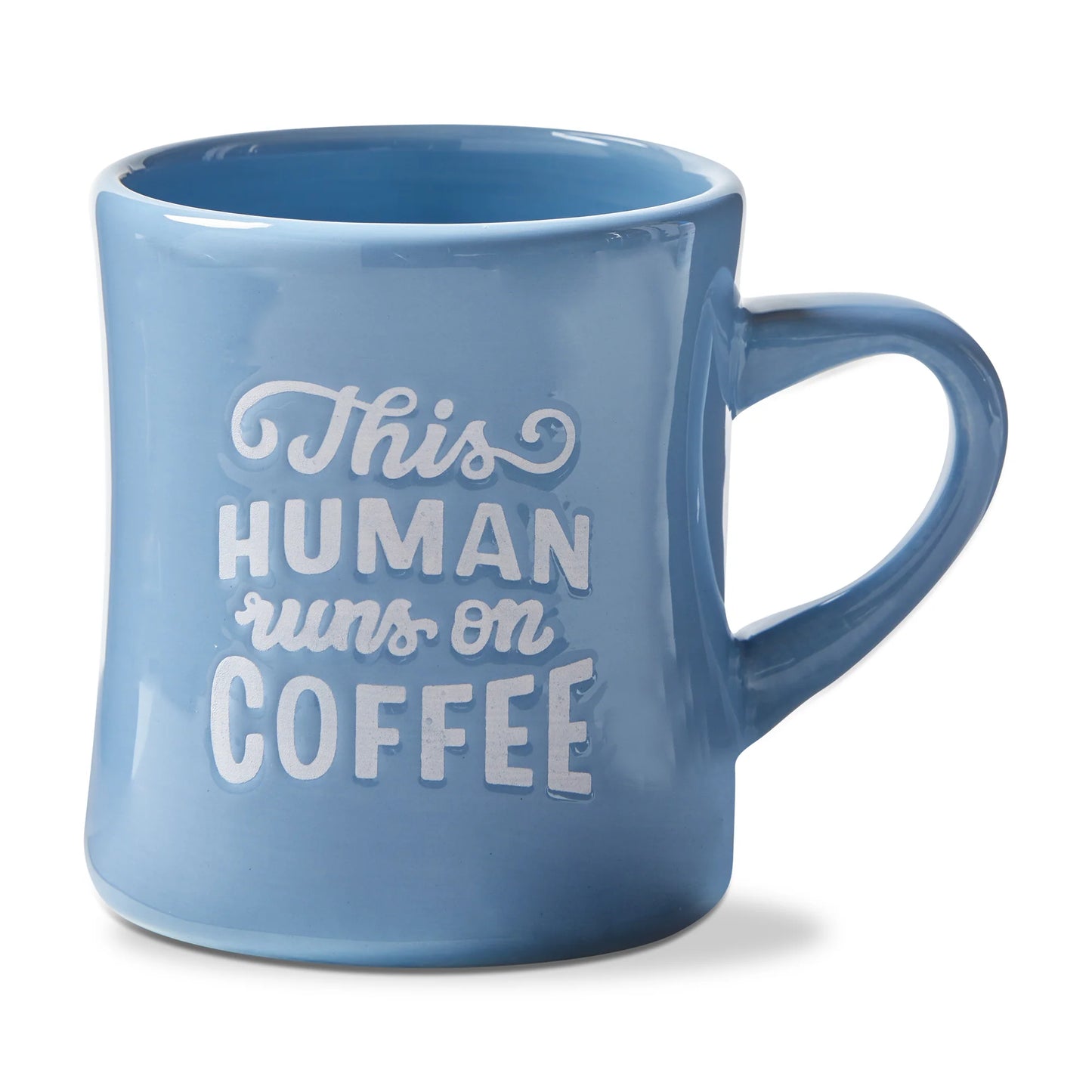 THIS HUMAN RUNS ON COFFEE DINER MUG