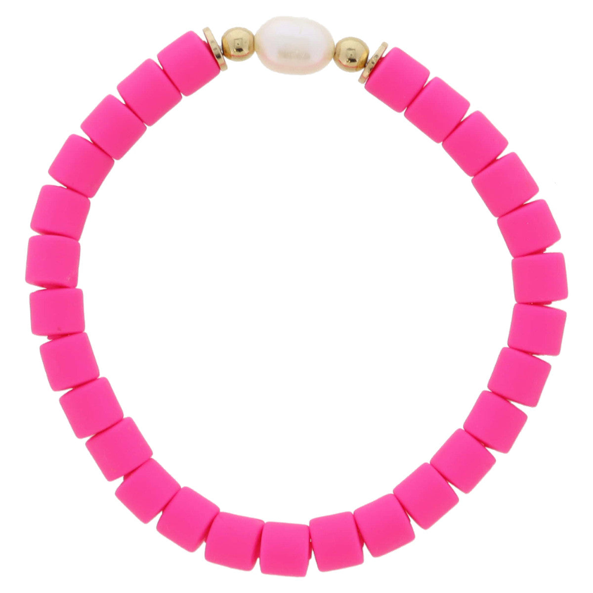 HOT PINK RUBBERBEADED PEARL BRACELET