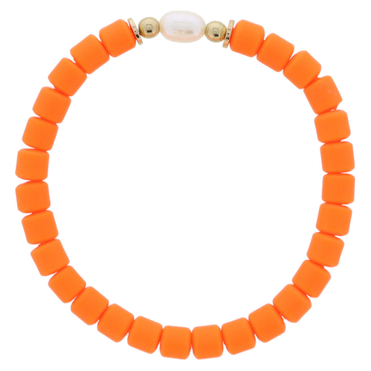 ORANGE RUBBER AND PEARL BRACELET