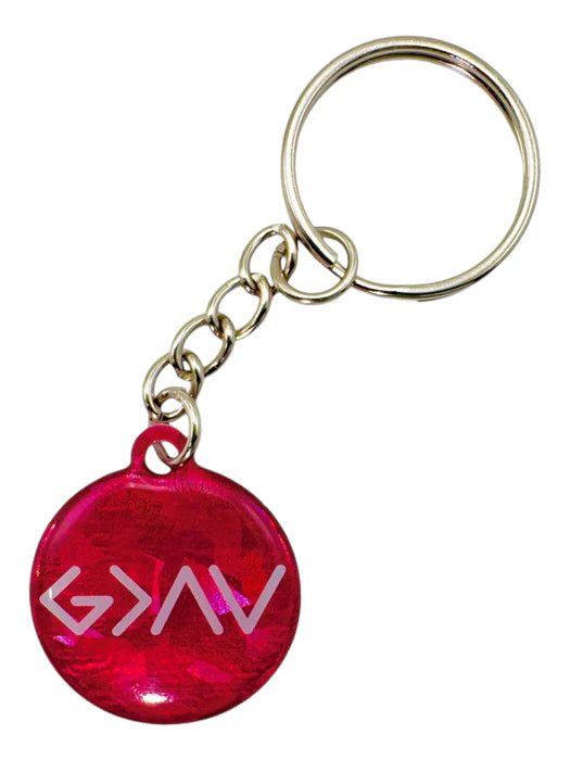 PRAYER KEYCHAIN PINK CRYSTAL/GOD IS GREATER