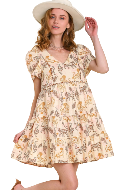 Animal Print Dress- Cream