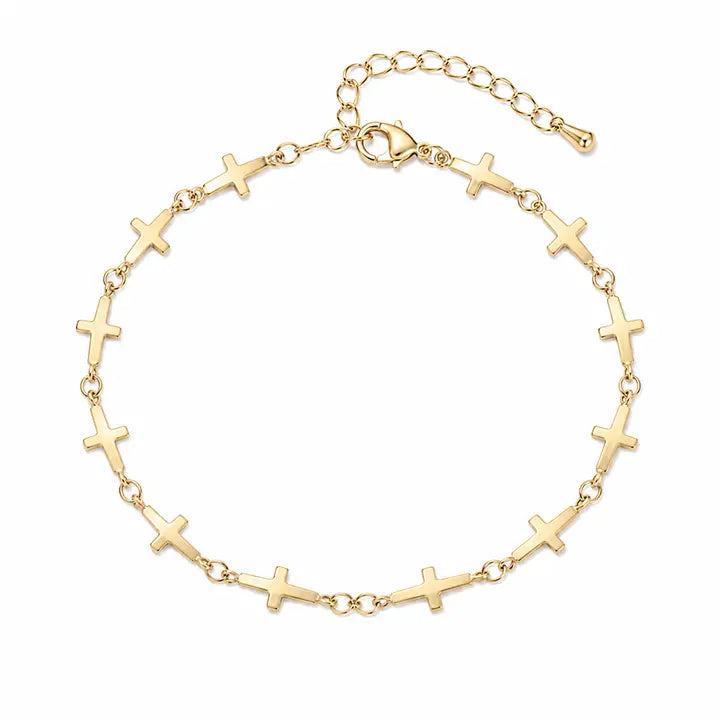Tarnish Resistant Gold cross chain anklet