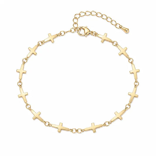 Tarnish Resistant Gold cross chain anklet