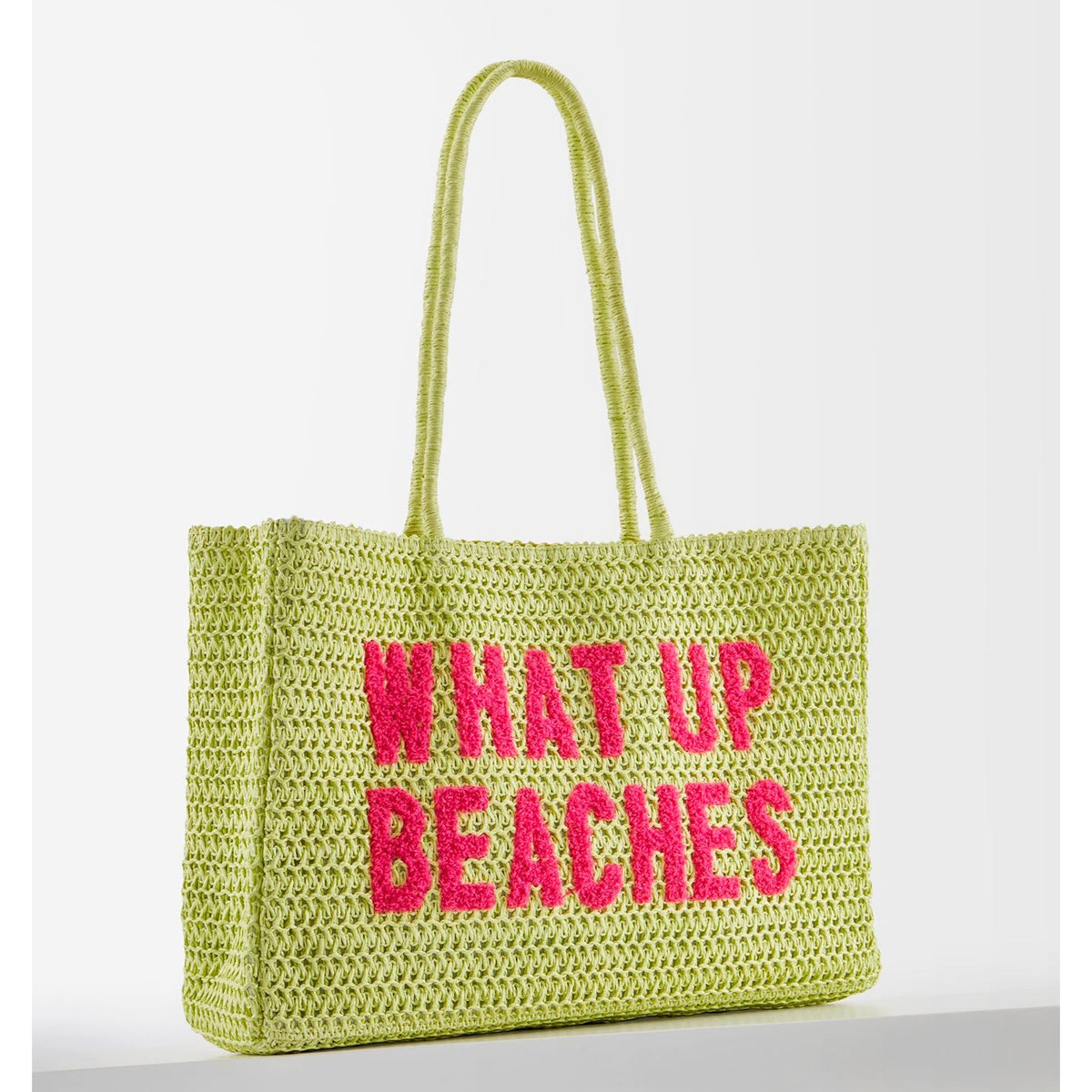 WHAT UP BEACHES WOVEN STRAW TOTE
