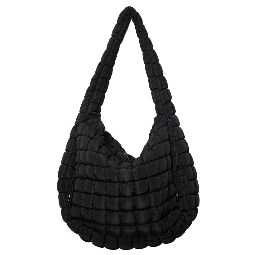 BLACK OVERSIZEDQUILTED TOTE BAG