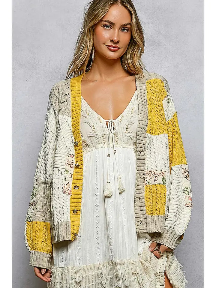 YELLOW PATCH WORK SWEATER