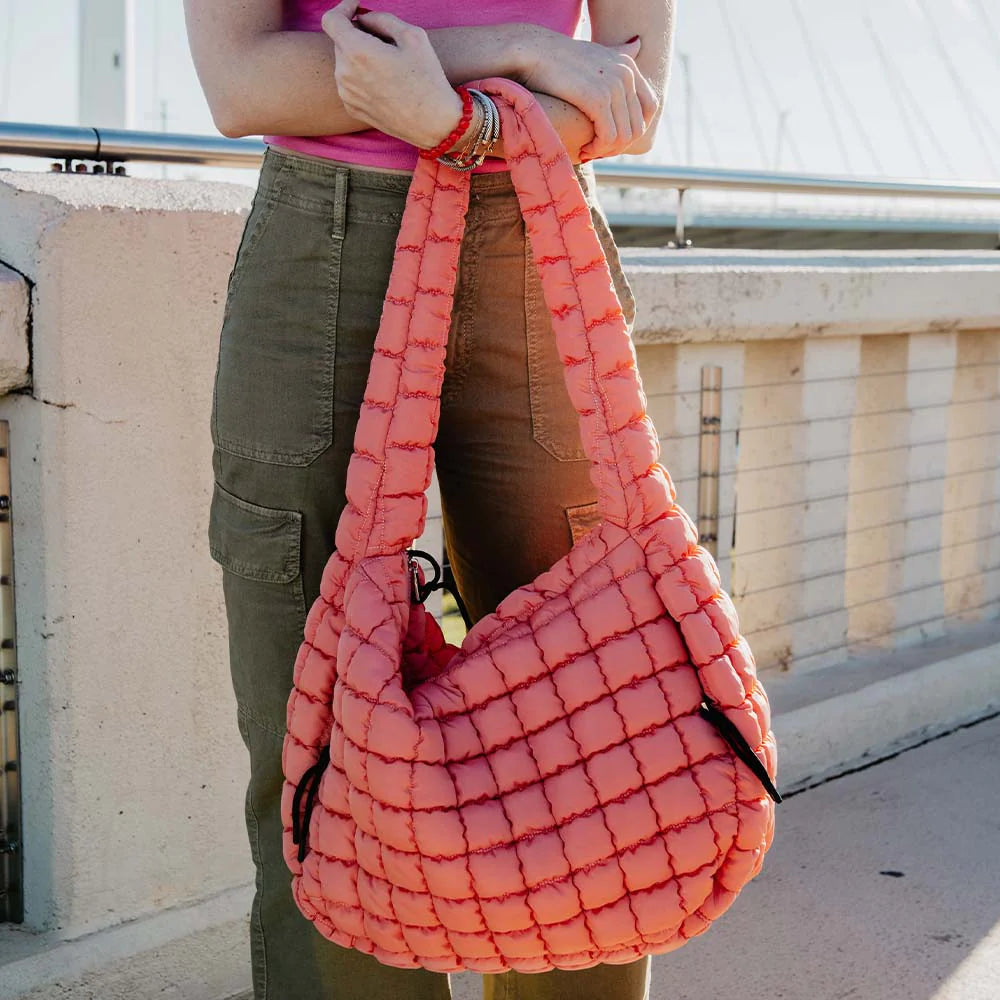 CORAL OVERSIZED QUILTED HOBO TOTE BAG