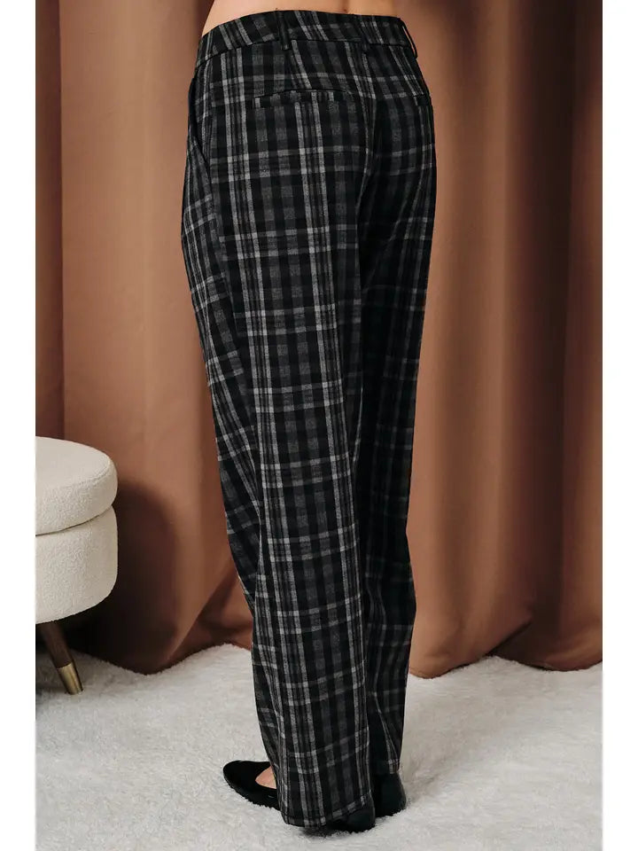 PLEATED PLAID WIDE LEG