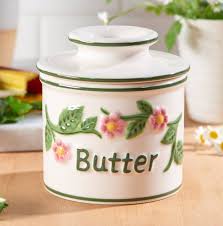White raised floral stoneware Butter Bell