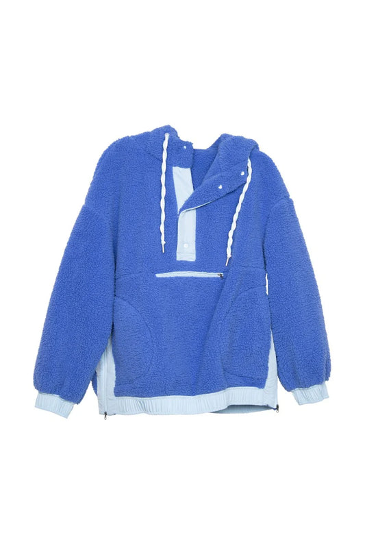 BLUE TWO TONED SHERPA FLEECE PULLOVER