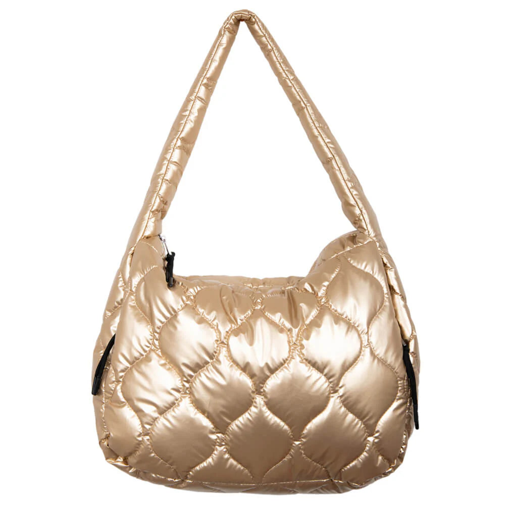 METALLIC GOLD WAVE QUILTED HOBO TOTE BAG