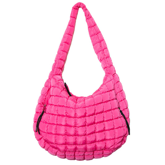 HOT PINK OVERSIZED QUILTED HOBO TOTE BAG