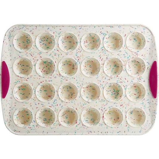 24CT MINI MUFFIN SILICONE PAN CONFETTI FUCHSIA