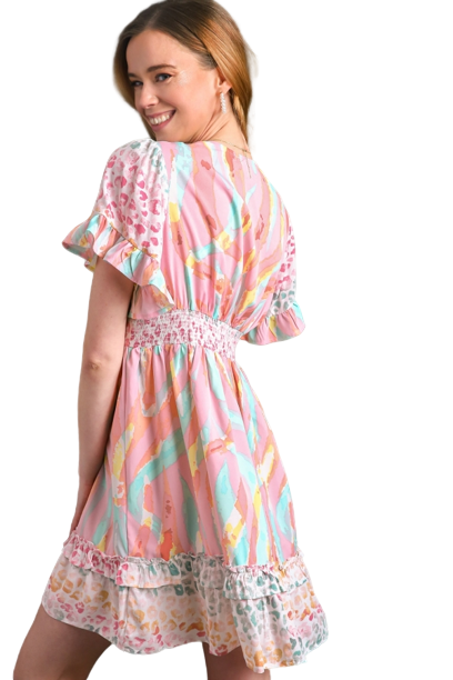 Print Ruffle Dress- Pink