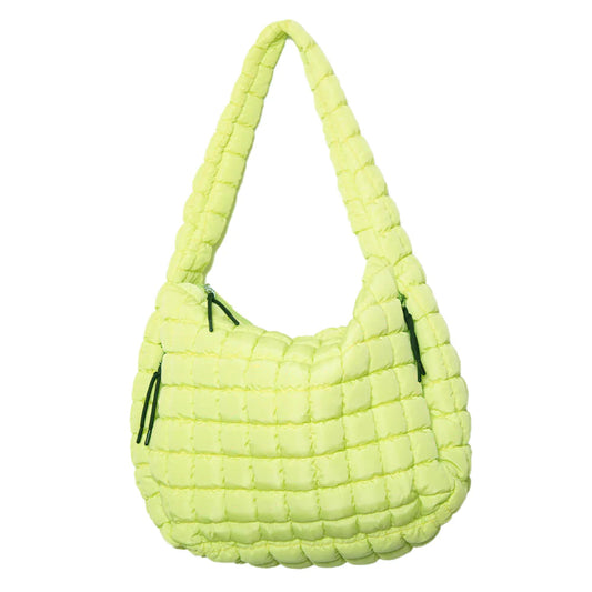 LIME YELLOW OVERSIZED QUILTED HOBO TOTE BAG
