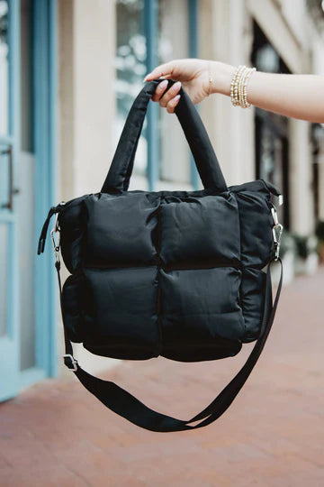 BLACK MINI PUFFER TOTE BAG